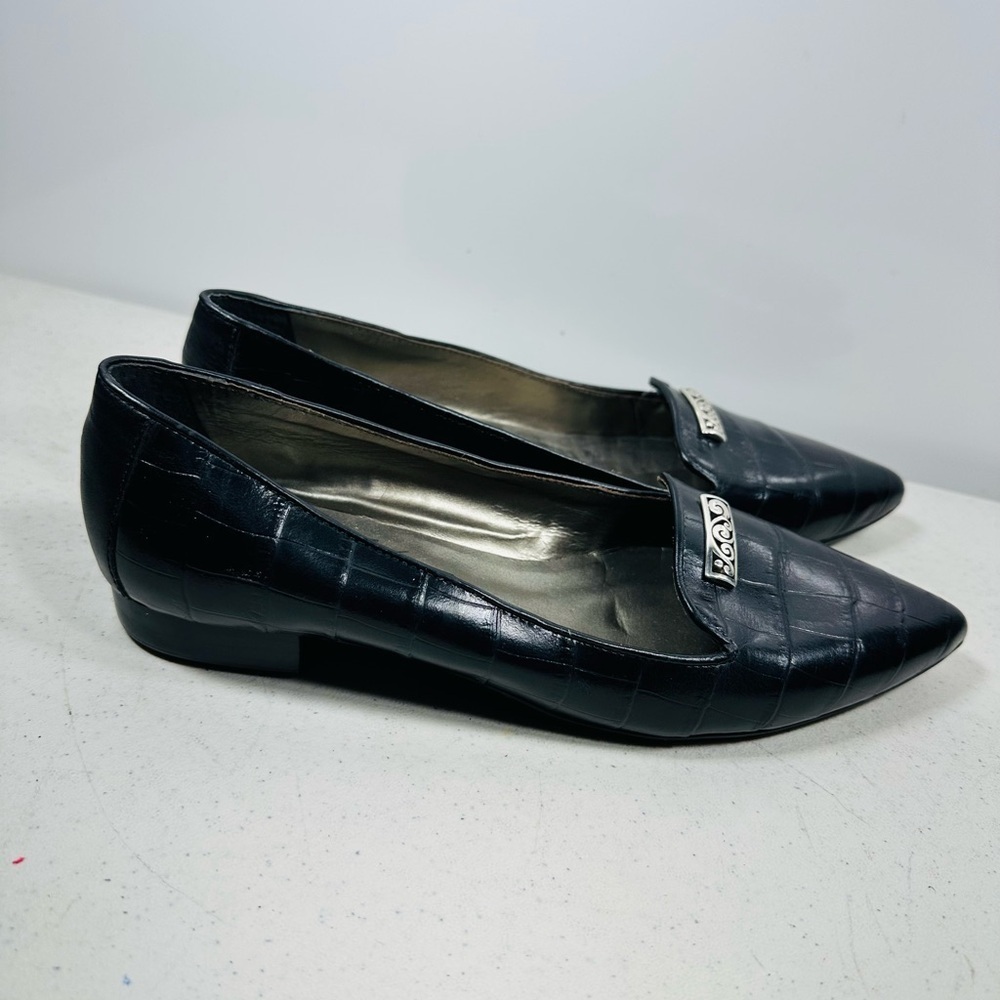 Brighton Sabina black croc textured leather loafers. Size 8 - Picture 2 of 7